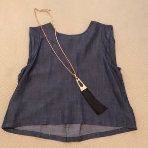 Signature Eight Chambray Top with Tassel Necklace